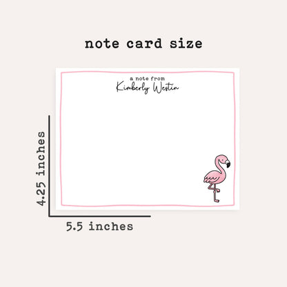 Personalized Pink Flamingo Stationery Set • Custom Name Flat Notecards • Flamingo Thank You Cards • Cute Stationery Gift • Set of 12