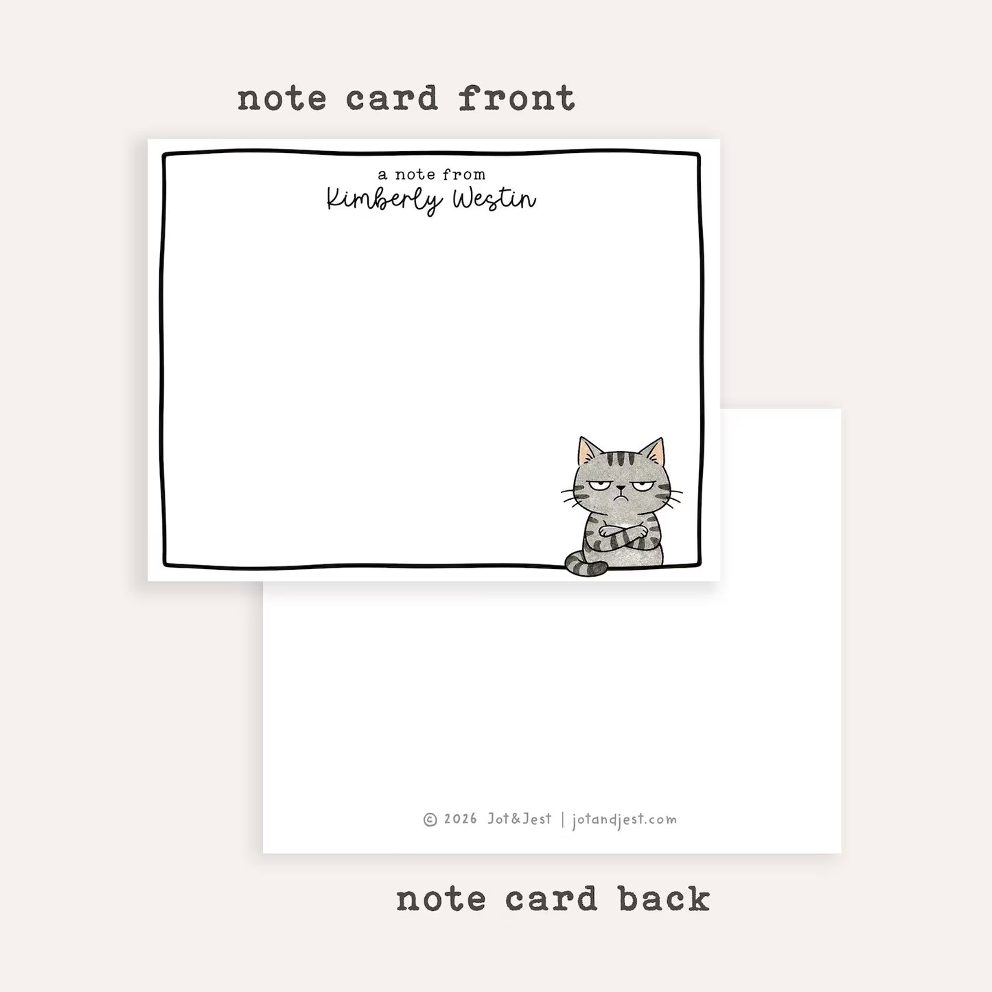 Personalized Grumpy Cat Stationery Set • Custom Name Flat Notecards • Funny Grumpy Cat Thank You Cards • Cat Lover Gift • Set of 12
