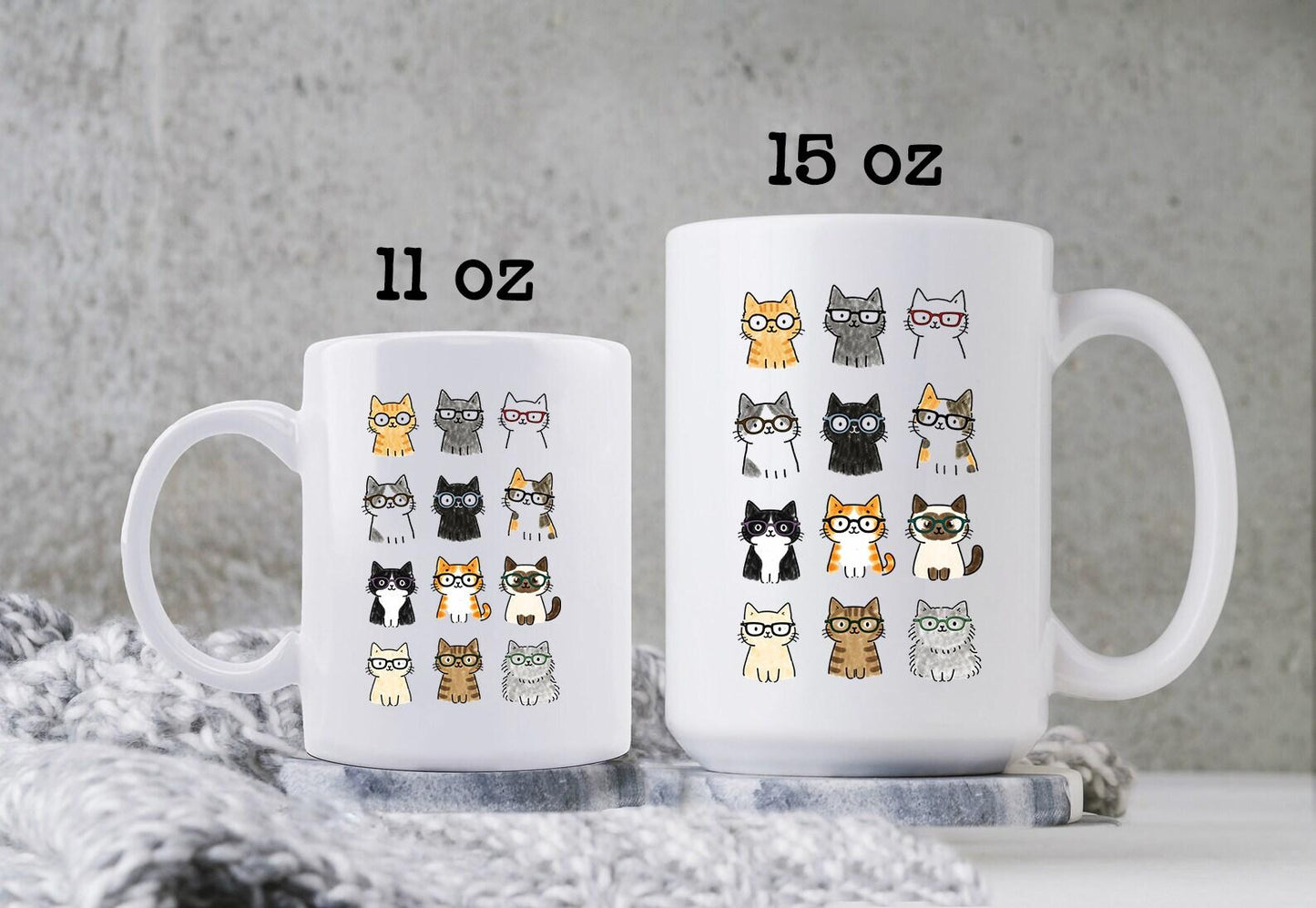 Cat Glasses Mug • Cute Cat Coffee Cup • Funny Cat Lover Gift • Cat Mom Mug • Adorable Cartoon Cat Glasses Cup