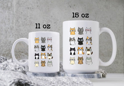 Cat Glasses Mug • Cute Cat Coffee Cup • Funny Cat Lover Gift • Cat Mom Mug • Adorable Cartoon Cat Glasses Cup