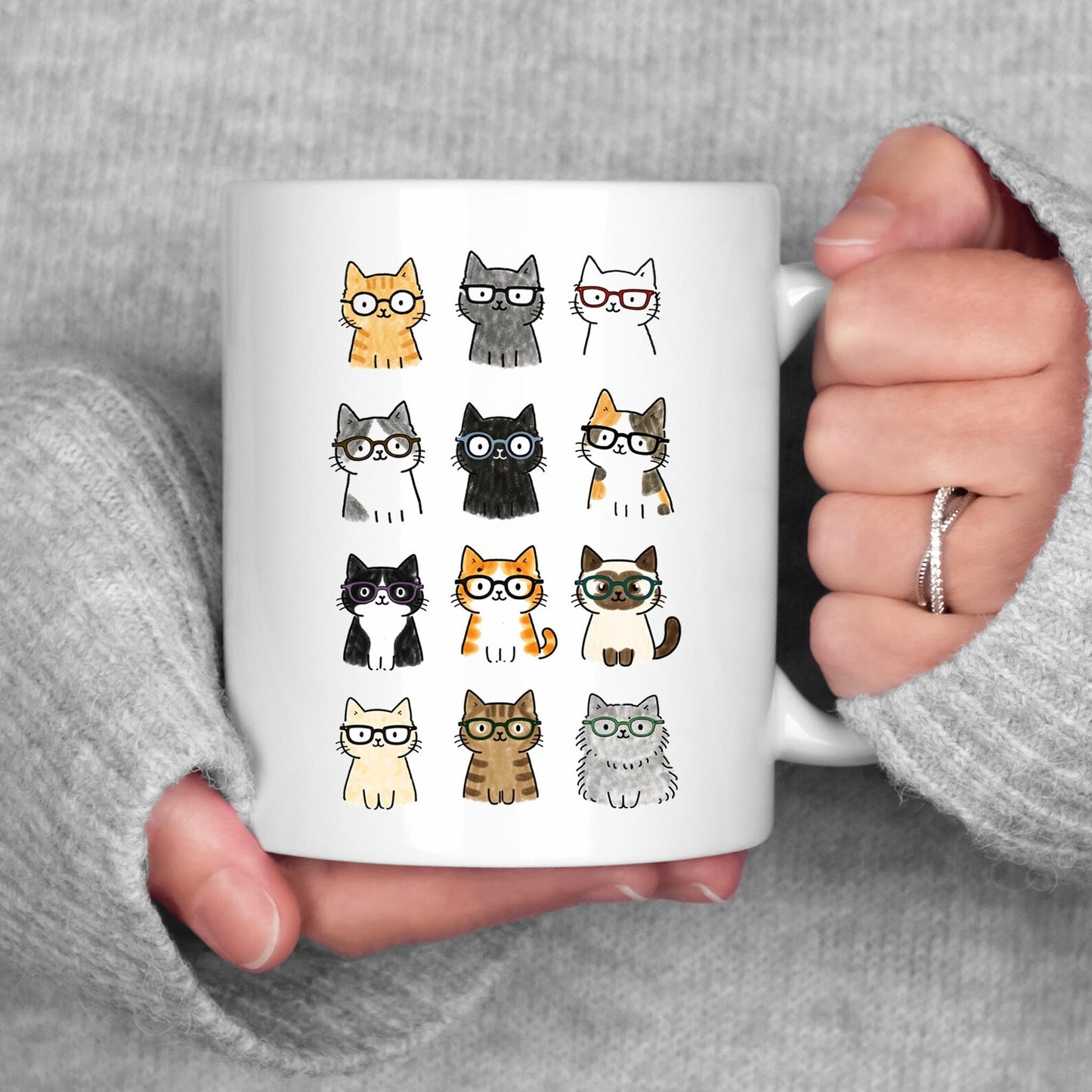 Cat Glasses Mug • Cute Cat Coffee Cup • Funny Cat Lover Gift • Cat Mom Mug • Adorable Cartoon Cat Glasses Cup