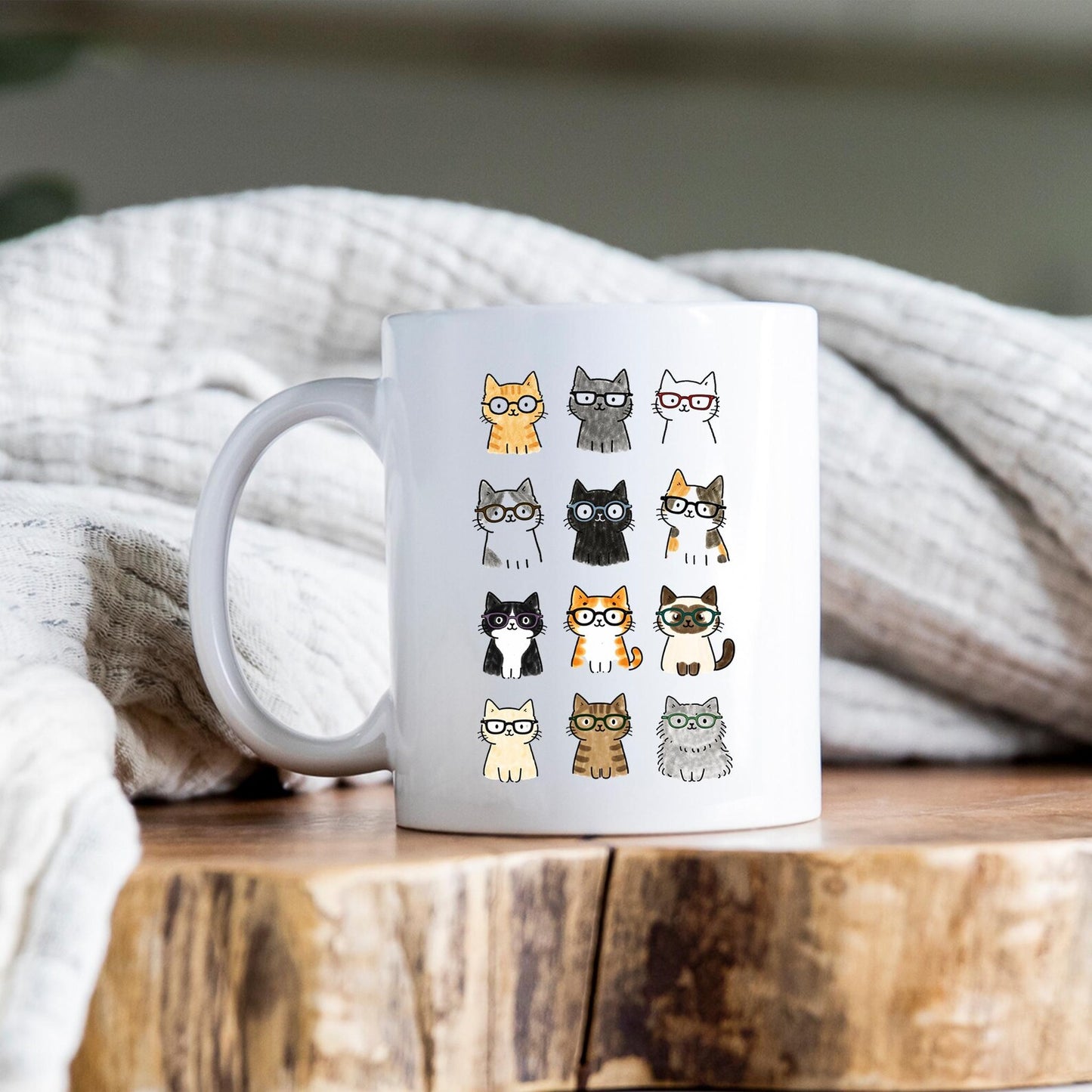 Cat Glasses Mug • Cute Cat Coffee Cup • Funny Cat Lover Gift • Cat Mom Mug • Adorable Cartoon Cat Glasses Cup