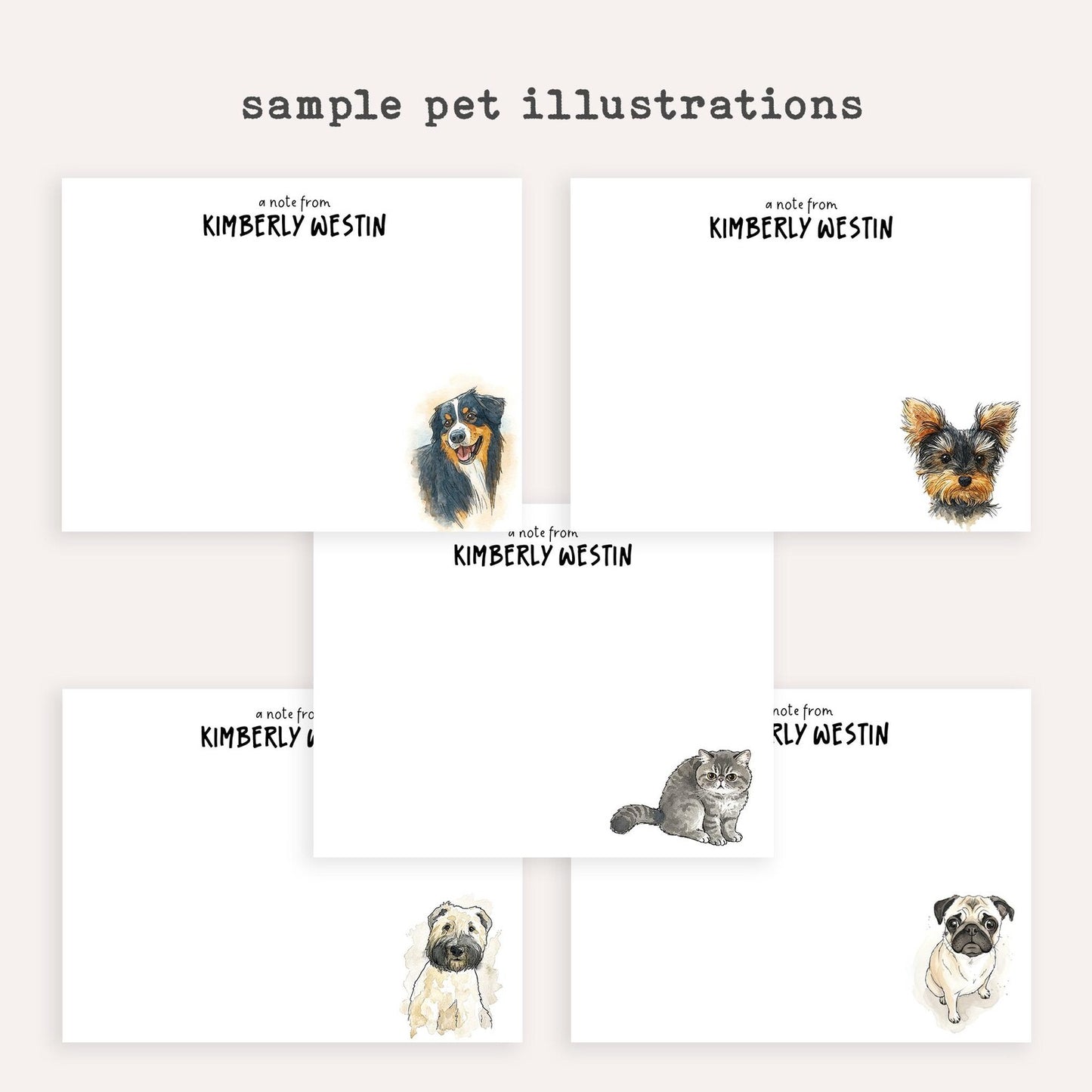 Custom Pet Portrait Stationery Set • Personalized Dog or Cat Notecards • Watercolor Pet Stationery Gift • Set of 12