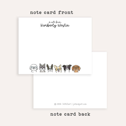 Personalized Dog Glasses Notecards • Cute Dog Stationery • Custom Name Dog Thank You Cards • Set of 12 Flat Note Cards