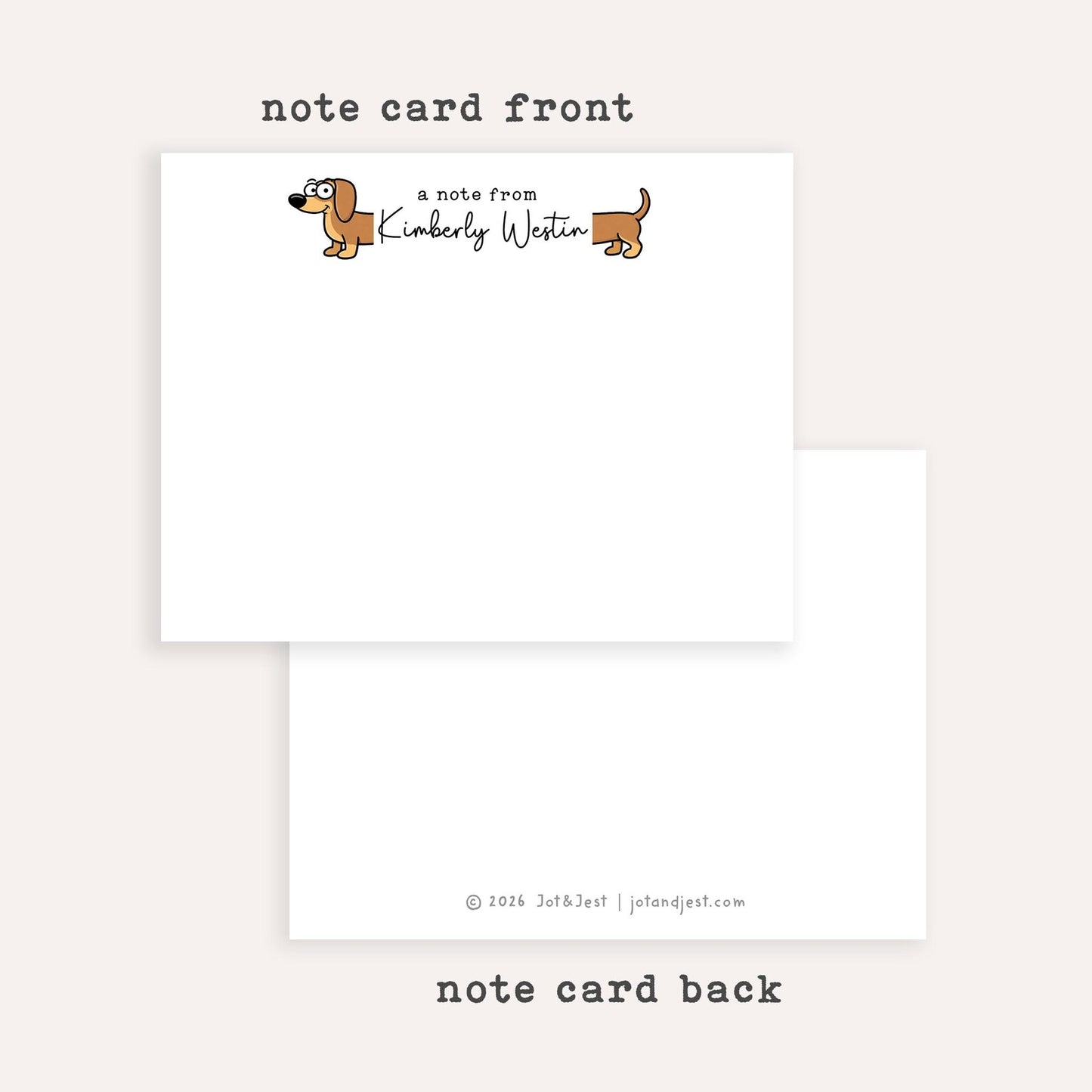 Personalized Dachshund Stationery Set • Custom Name Flat Notecards • Cute Wiener Dog Thank You Cards • Dog Lover Gift