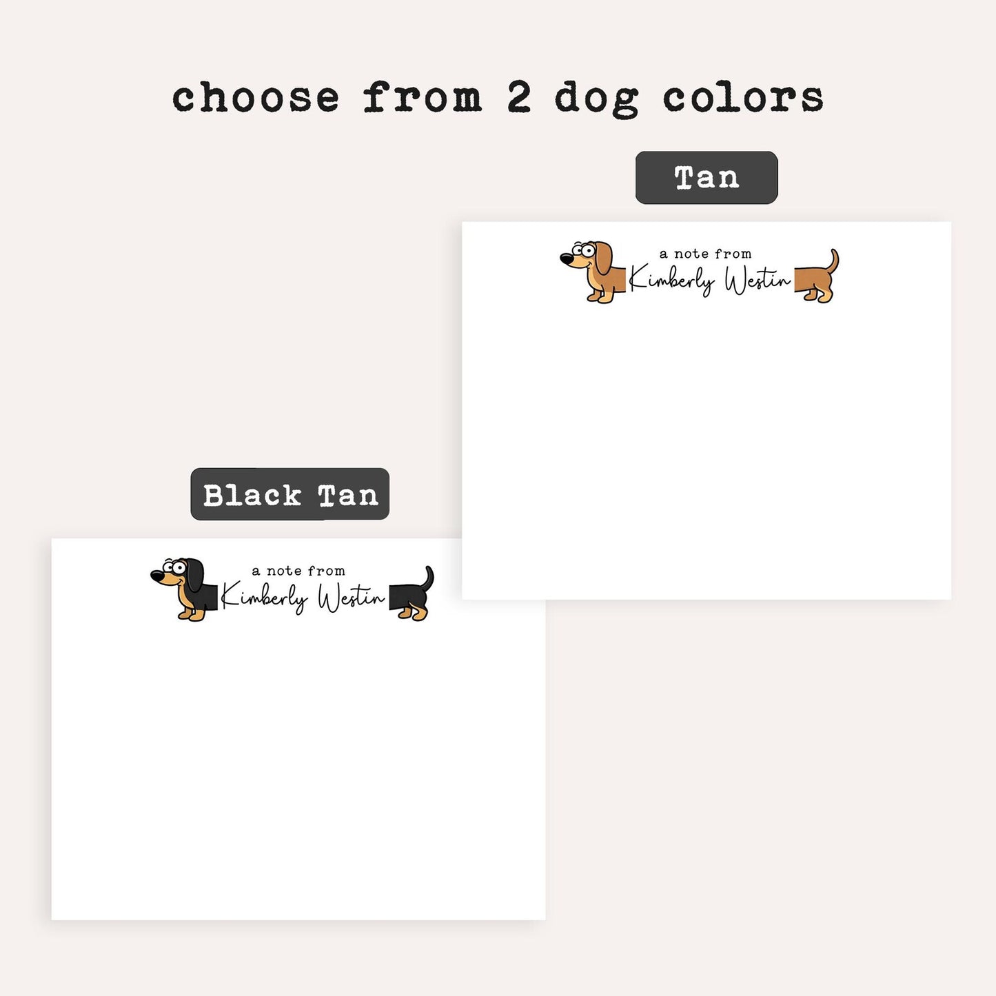 Personalized Dachshund Stationery Set • Custom Name Flat Notecards • Cute Wiener Dog Thank You Cards • Dog Lover Gift