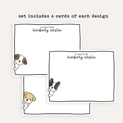 Personalized Dog Stationery Set • Custom Name Flat Notecards • Cute Dog Thank You Cards • Monogram Stationery Gift • Set of 12 • Sneaky Dogs