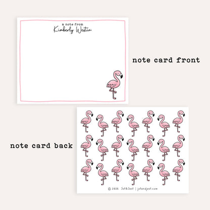 Personalized Pink Flamingo Stationery Set • Custom Name Flat Notecards • Flamingo Thank You Cards • Cute Stationery Gift • Set of 12