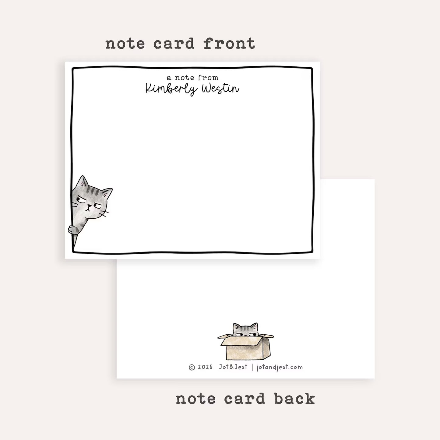 Personalized Suspicious Cat Stationery Set • Custom Name Flat Notecards • Side Eye Cat Thank You Cards • Cute Monogram Gift • Side Eye Cat