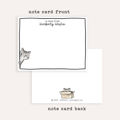 Personalized Suspicious Cat Stationery Set • Custom Name Flat Notecards • Side Eye Cat Thank You Cards • Cute Monogram Gift • Side Eye Cat