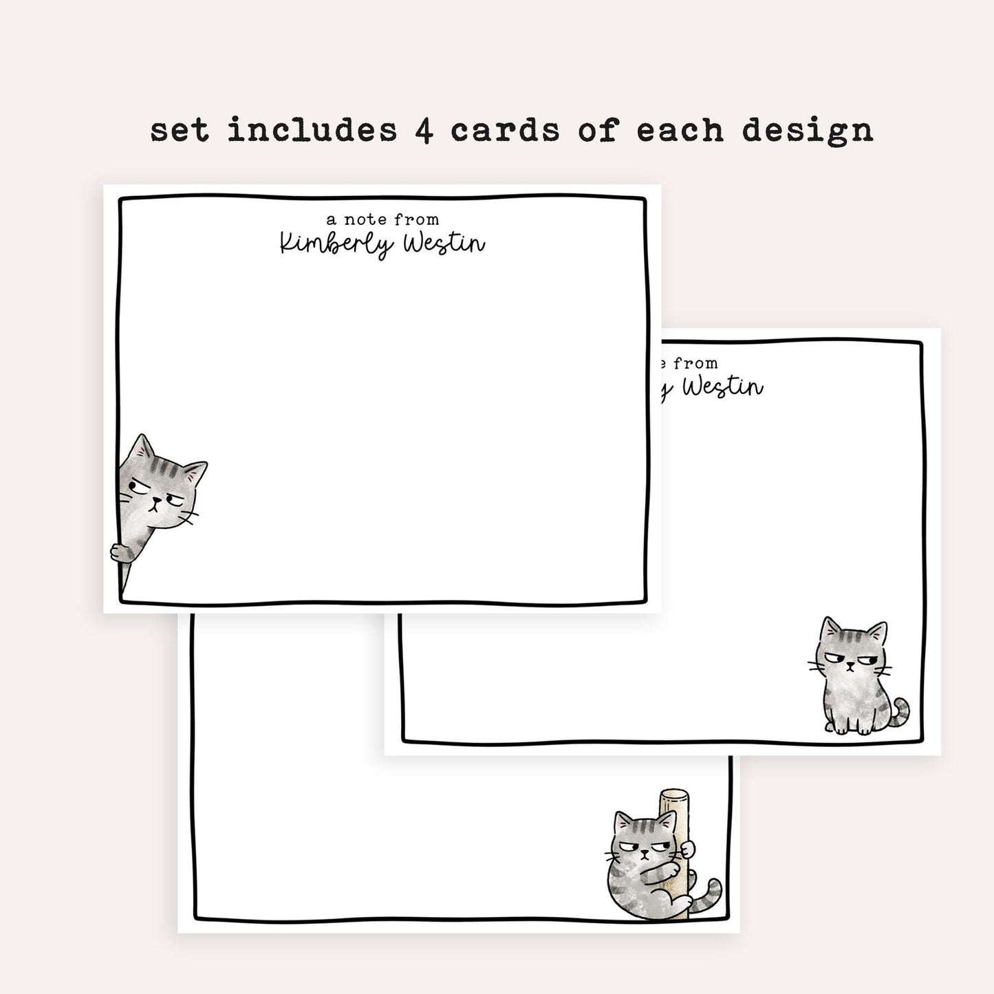 Personalized Suspicious Cat Stationery Set • Custom Name Flat Notecards • Side Eye Cat Thank You Cards • Cute Monogram Gift • Side Eye Cat