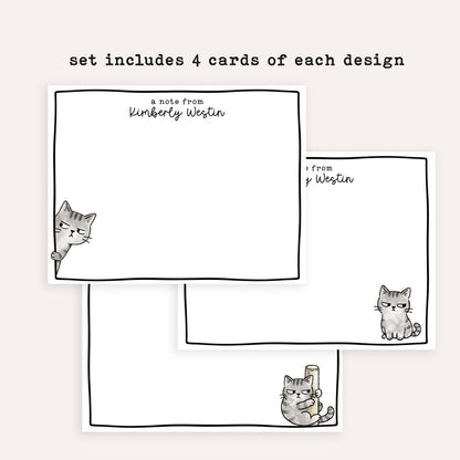 Personalized Suspicious Cat Stationery Set • Custom Name Flat Notecards • Side Eye Cat Thank You Cards • Cute Monogram Gift • Side Eye Cat