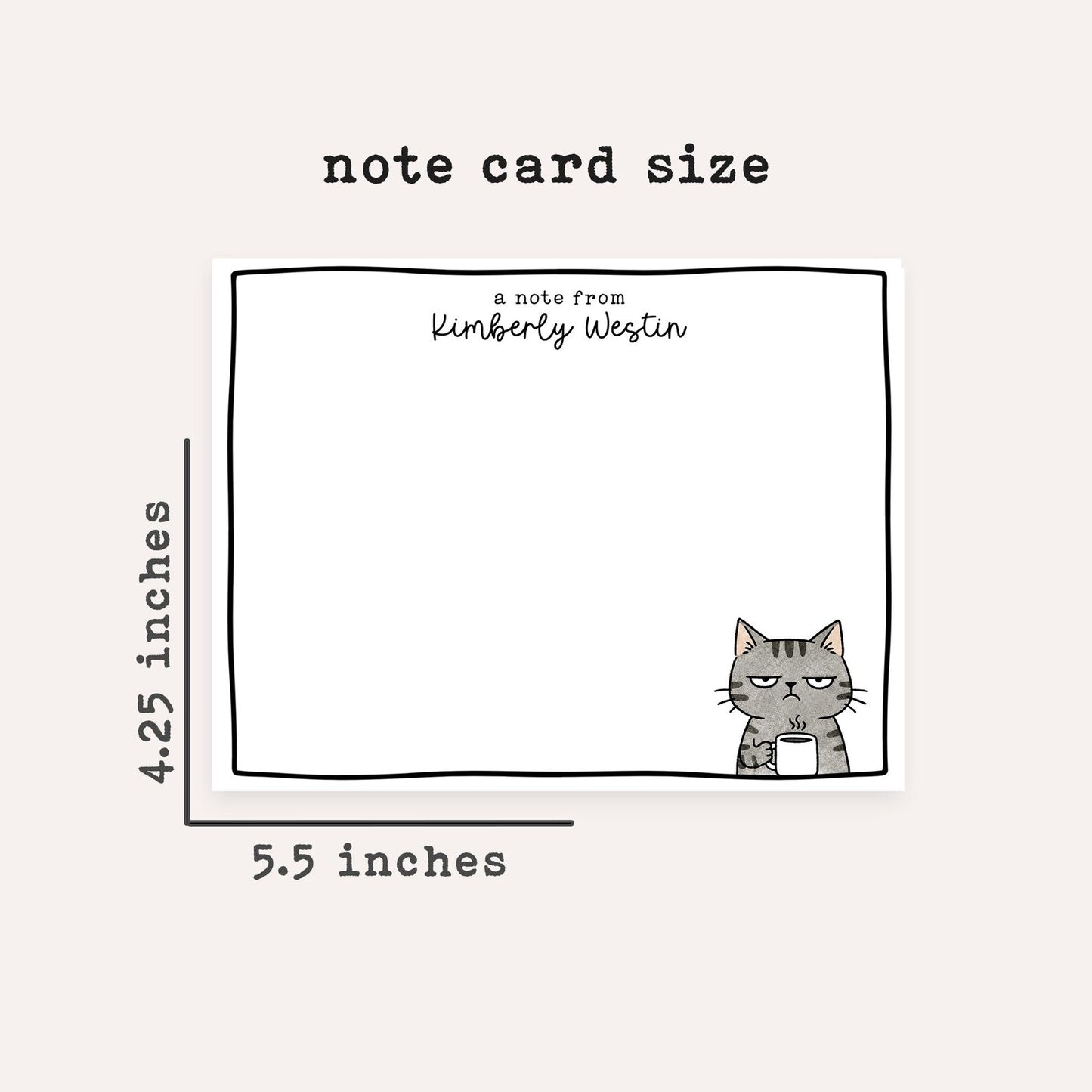 Personalized Grumpy Cat Stationery Set • Custom Name Flat Notecards • Funny Grumpy Cat Thank You Cards • Cat Lover Gift • Set of 12