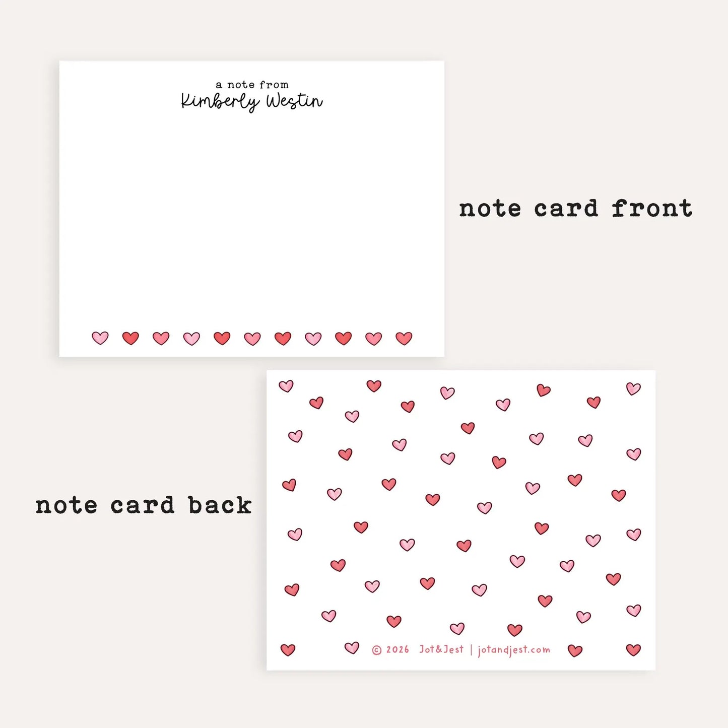 Personalized Hearts Stationery Set • Custom Name Valentine Notecards • Tiny Hearts Thank You Cards • Set of 12