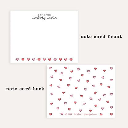 Personalized Hearts Stationery Set • Custom Name Valentine Notecards • Tiny Hearts Thank You Cards • Set of 12