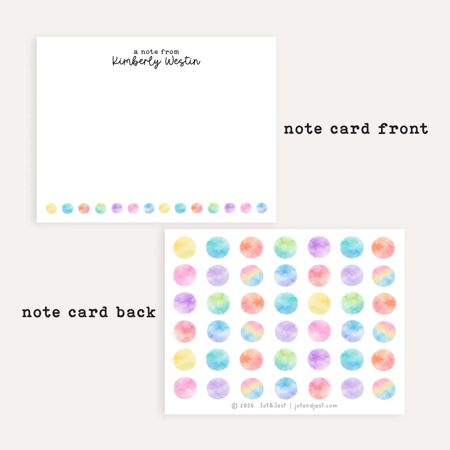 Personalized Polka Dot Stationery Set • Custom Name Flat Notecards • Watercolor Big Dot Thank You Cards • Cute Kids Stationery