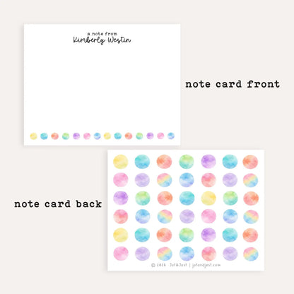 Personalized Polka Dot Stationery Set • Custom Name Flat Notecards • Watercolor Big Dot Thank You Cards • Cute Kids Stationery