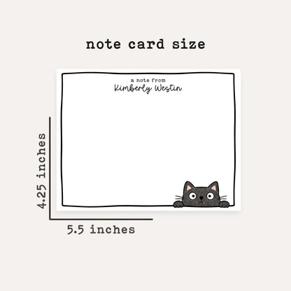 Personalized Black Cat Stationery Set • Custom Name Flat Notecards • Cute Cat Thank You Cards • Cat Lover Gift • Set of 12