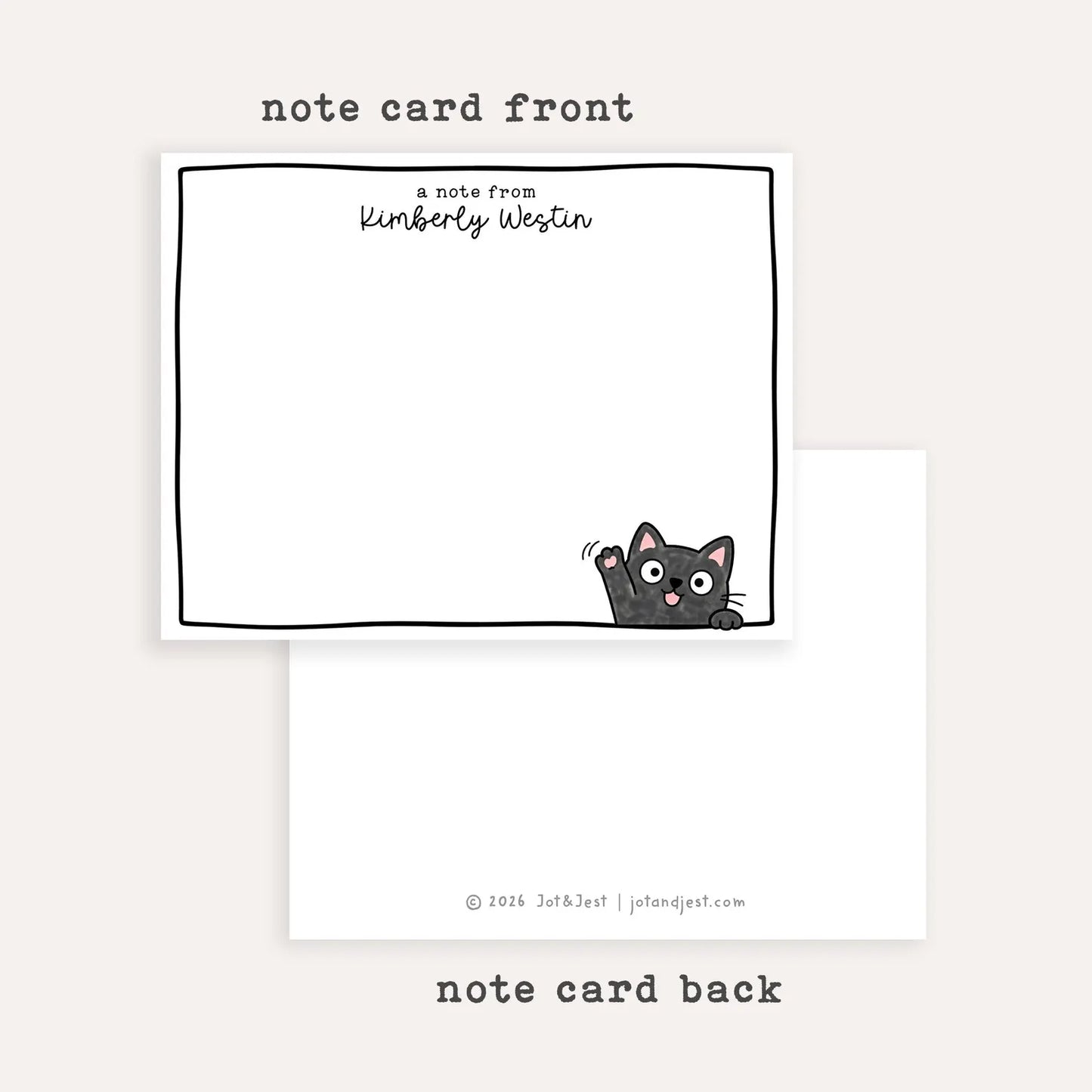 Personalized Black Cat Stationery Set • Custom Name Flat Notecards • Cute Cat Thank You Cards • Cat Lover Gift • Set of 12