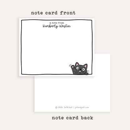 Personalized Black Cat Stationery Set • Custom Name Flat Notecards • Cute Cat Thank You Cards • Cat Lover Gift • Set of 12