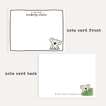 Personalized Koala Stationery Set • Custom Name Flat Notecards • Cute Koala Thank You Cards • Kids Stationery Gift • Set of 12