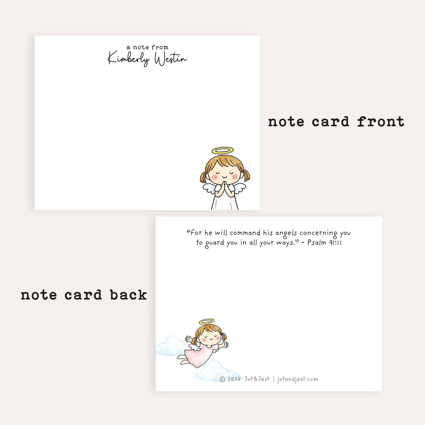 Personalized Angel Stationery Set • Custom Flat Notecards • Christian Thank You Cards • Religious Gift • Custom Name Set of 12