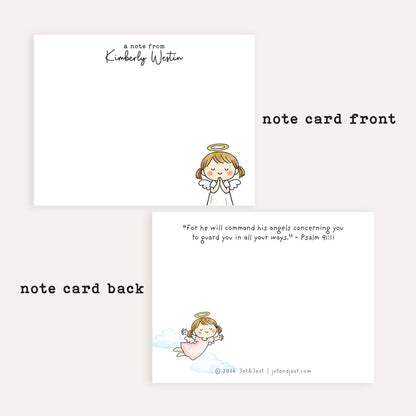 Personalized Angel Stationery Set • Custom Flat Notecards • Christian Thank You Cards • Religious Gift • Custom Name Set of 12