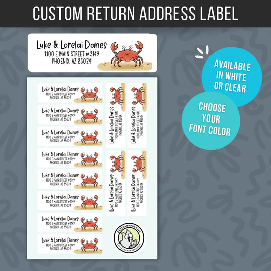 Red Crab Address Labels • Personalized Return Address Stickers • Custom Coastal Address Labels • Beach Mailing Labels