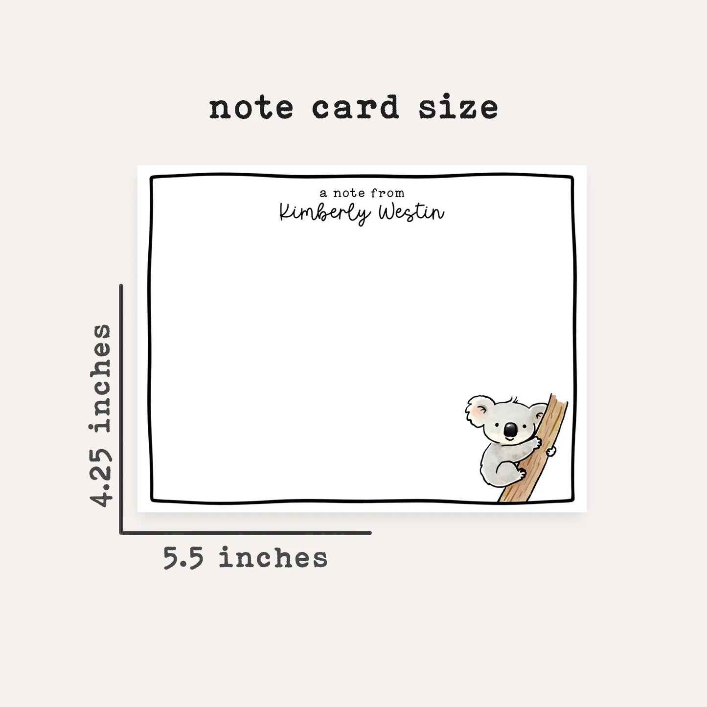 Personalized Koala Stationery Set • Custom Name Flat Notecards • Cute Koala Thank You Cards • Kids Stationery Gift • Set of 12