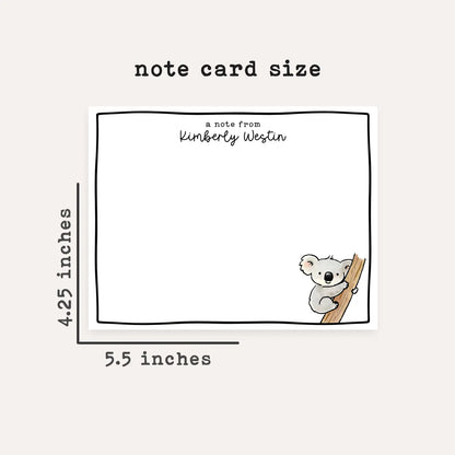 Personalized Koala Stationery Set • Custom Name Flat Notecards • Cute Koala Thank You Cards • Kids Stationery Gift • Set of 12