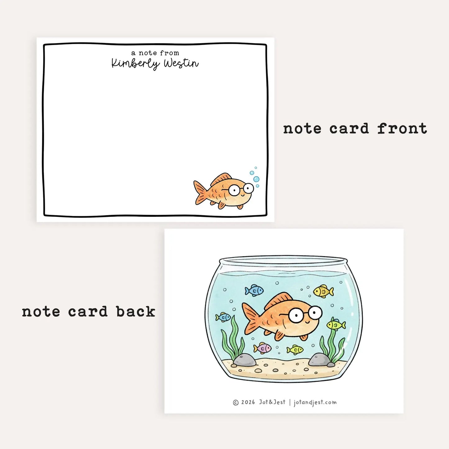 Personalized Fish Bowl Stationery Set • Custom Name Flat Notecards • Cute Goldfish Thank You Cards • Fish Lover Gift • Set of 12