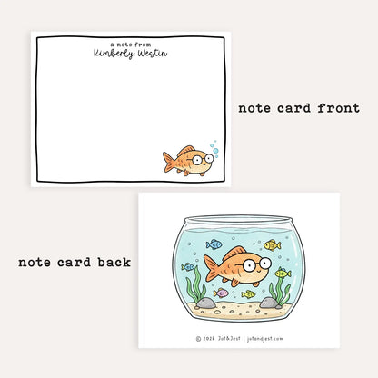 Personalized Fish Bowl Stationery Set • Custom Name Flat Notecards • Cute Goldfish Thank You Cards • Fish Lover Gift • Set of 12