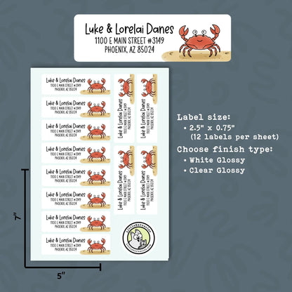 Red Crab Address Labels • Personalized Return Address Stickers • Custom Coastal Address Labels • Beach Mailing Labels
