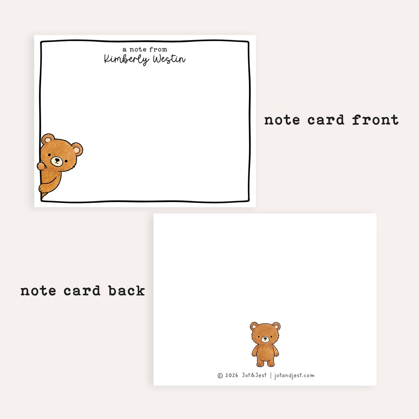Personalized Teddy Bear Stationery Set • Custom Name Flat Notecards • Cute Teddy Bear Thank You Cards • Kids Stationery Gift • Set of 12