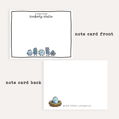 Personalized Scruffy Bird Stationery Set • Custom Name Flat Notecards • Cute Bird Thank You Cards • Bird Lover Gift • Set of 12