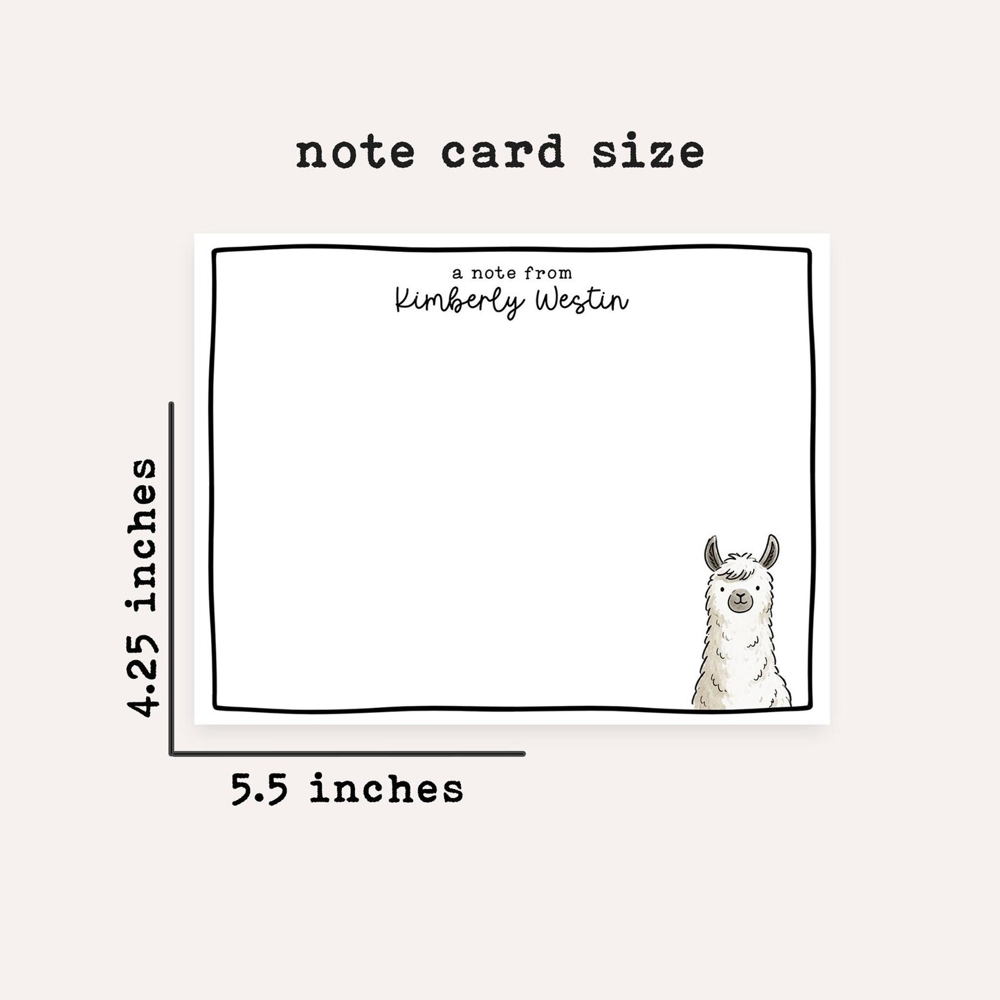 Personalized Llama Stationery • Cute Llama Notecard Set • Custom Name Note Cards • Thank You Cards • Llama Gift Set of 12