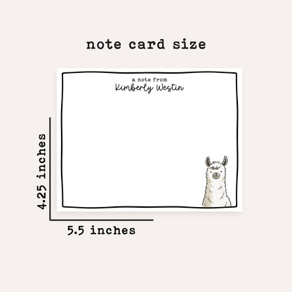 Personalized Llama Stationery • Cute Llama Notecard Set • Custom Name Note Cards • Thank You Cards • Llama Gift Set of 12