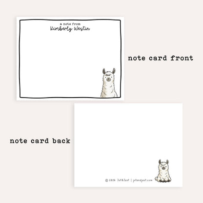 Personalized Llama Stationery • Cute Llama Notecard Set • Custom Name Note Cards • Thank You Cards • Llama Gift Set of 12