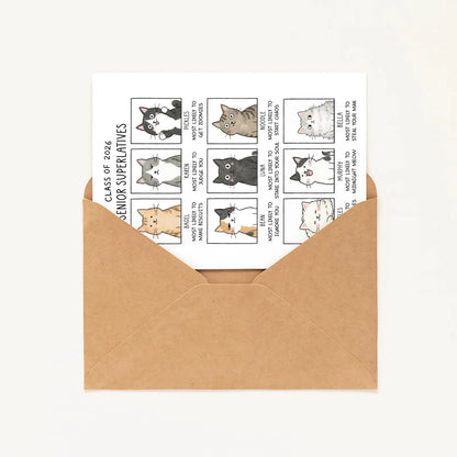 Funny Cat Graduation Card • Senior Superlatives Yearbook Card • Congrats Grad • High School or College Grad • Cat Lover Gift