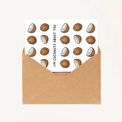 Funny Coconut Card • Coconuts About You Card • Flirty Anniversary or Valentine’s Card • Cute Coconut Crush Card