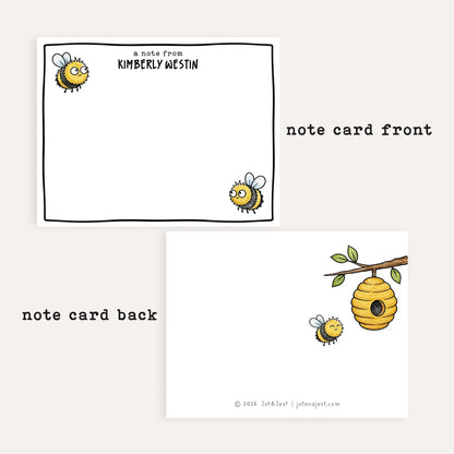 Personalized Bee Stationery Set • Custom Name Flat Notecards • Cute Bee Thank You Cards • Monogram Stationery • Set of 12