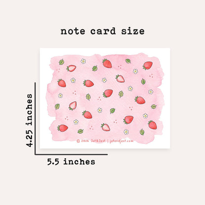 Personalized Pink Strawberry Stationery Set • Custom Name Flat Notecards • Cute Strawberry Thank You Cards • Set of 12