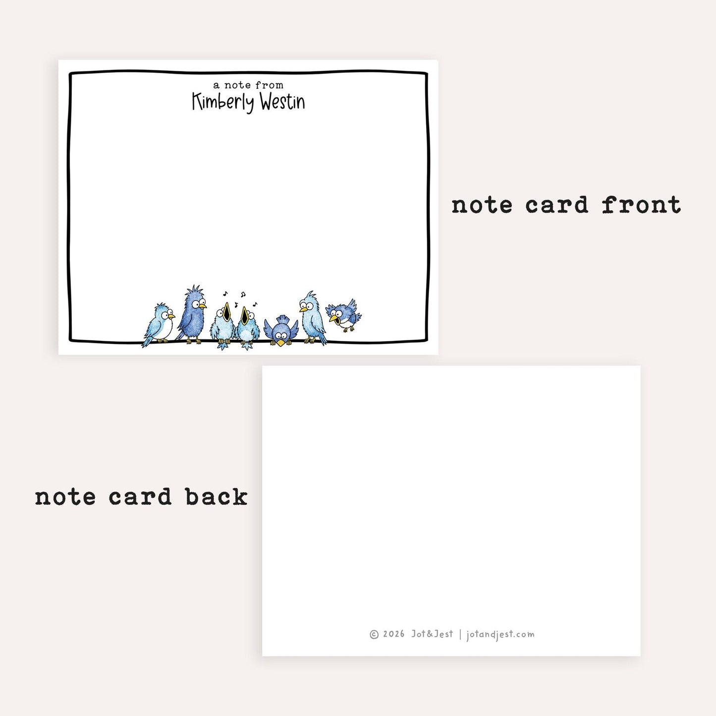 Personalized Bird Stationery Set • Custom Name Flat Notecards • Cute Bird Thank You Cards • Monogram Stationery • Set of 12