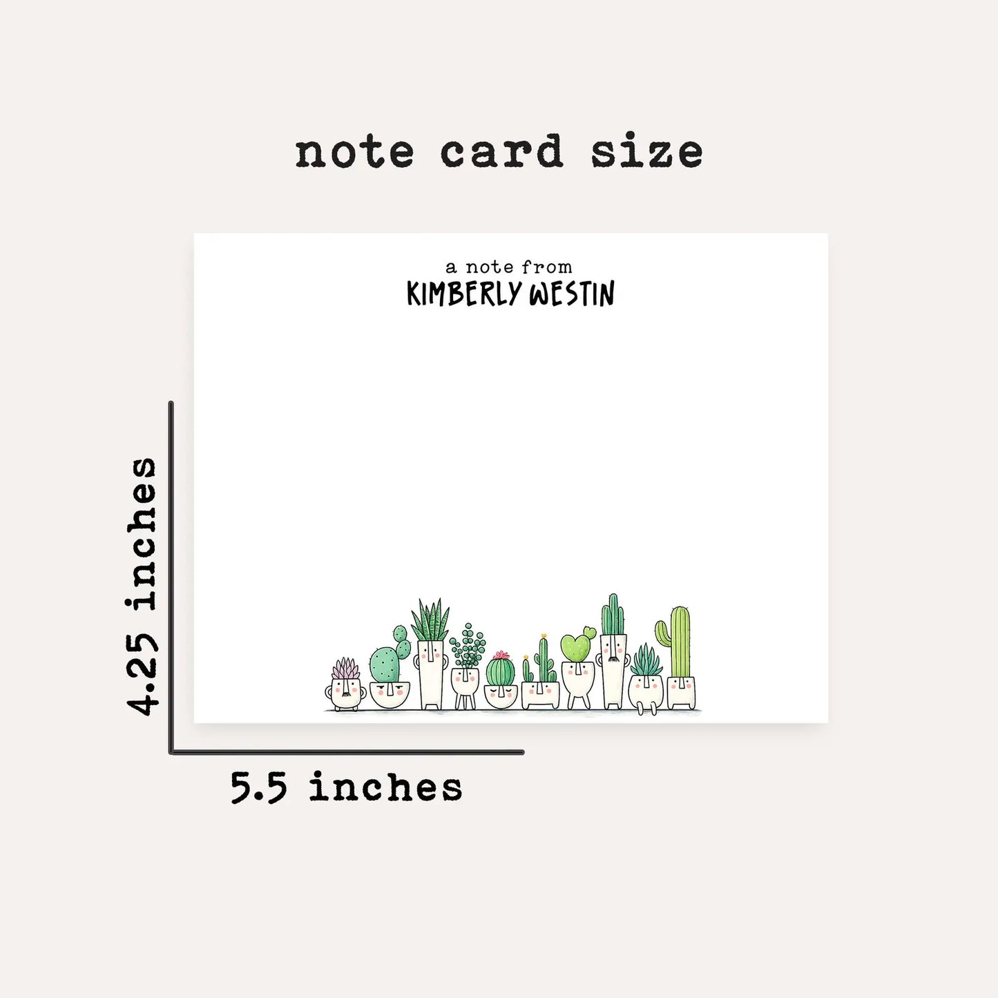 Personalized Succulent Stationery Set • Custom Name Flat Notecards • Cute Plant Thank You Cards • Plant Lover Gift • Set of 12