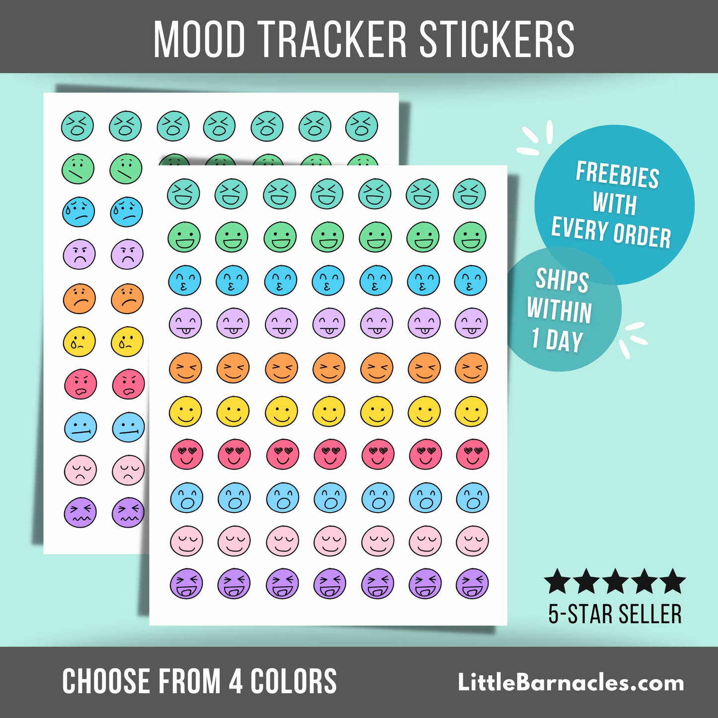 Mood Tracker Planner Sticker | 2 Sheet Set | Mood Journal Sticker Label Mental Health Self Care Therapy Sticker Emoji Sticker