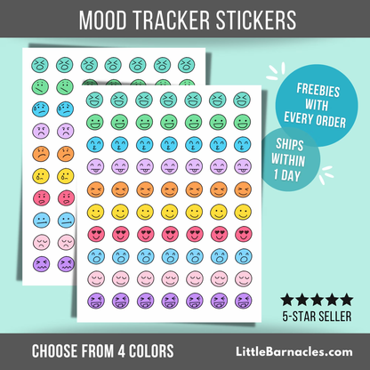 Mood Tracker Planner Sticker • 2 Sheet Set • Mood Journal Emoji Labels • Mental Health Self Care • Therapy Planner Stickers