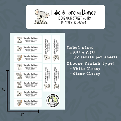 Custom Koala Address Labels • Cute Koala Return Stickers • Personalized Kids Mailing Labels • Weatherproof Vinyl Labels