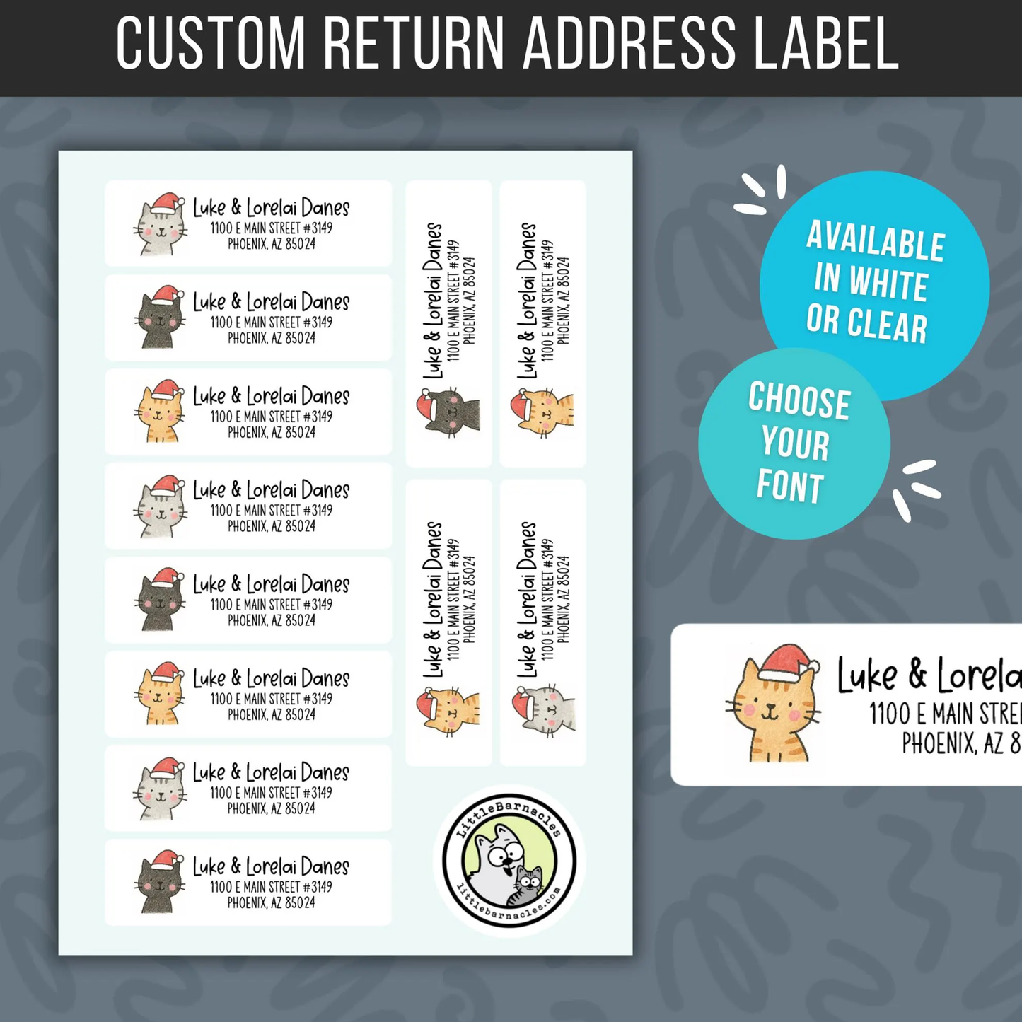 Christmas Cat Address Labels • Personalized Return Address Stickers • Custom Holiday Mailing Labels • Cute Christmas Cat Labels