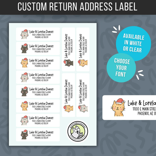 Christmas Cat Address Labels • Personalized Return Address Stickers • Custom Holiday Mailing Labels • Cute Christmas Cat Labels