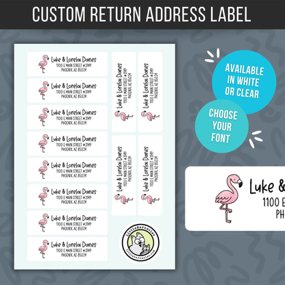 Custom Pink Flamingo Address Labels • Personalized Return Address Stickers • Weatherproof Flamingo Mailing Labels